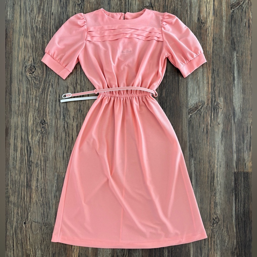 Vtg Doo-Dads Secretary Dress Size 7/8 Peach Semi-Sheer Elastic Waist w/Belt USA - Picture 1 of 13